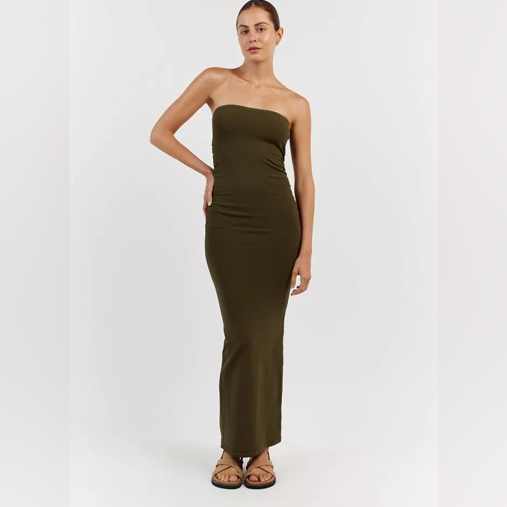 NWT Dissh Carrie olive ruched midi dress